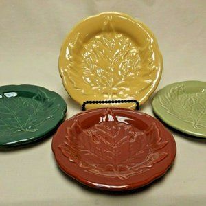 Longaberger Pottery Set of 4 Falling Leaves Collection Leaf Plates in the Box